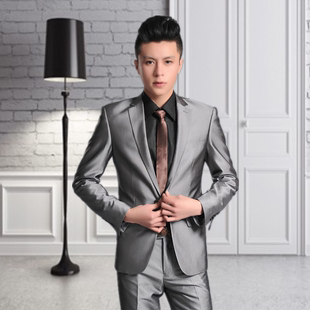 新品上市男士银灰色韩版修身时尚结婚新郎礼服青年潮英伦西服套装