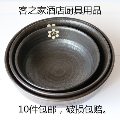 农家乐8寸9寸10寸粗陶碗汤碗黑色水钵碗日韩式陶瓷碗面碗包邮
