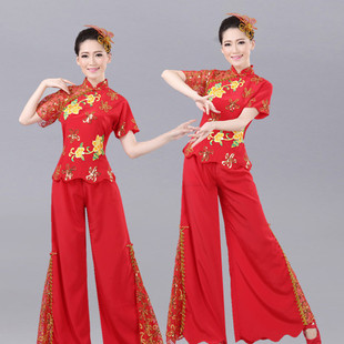 新款秧歌服裝 演出服2016春夏民族舞蹈表演服 中老年短袖扇子舞服