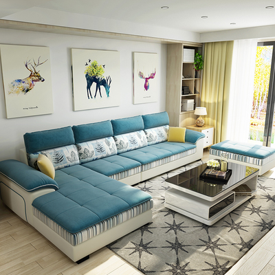 简约现代风格创意双层坐垫L型小户型转角布艺沙发组合可拆洗
