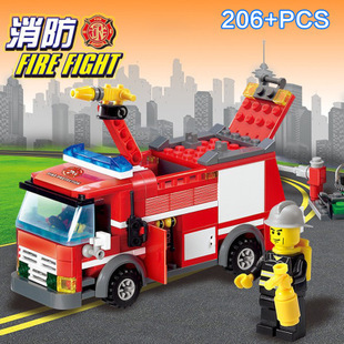 开智兼容乐高积木8054城市消防喷洒水车 儿童启蒙益智拼插类玩具