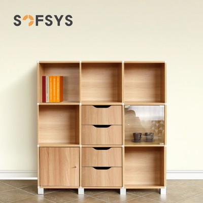 SOFSYS置物柜带门书柜书架自由组合简易格子柜子储物柜玻璃门货柜