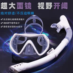 防雾大视野钢化玻璃潜水泳镜眼镜+全干呼吸管器套装罩鼻浮潜面镜