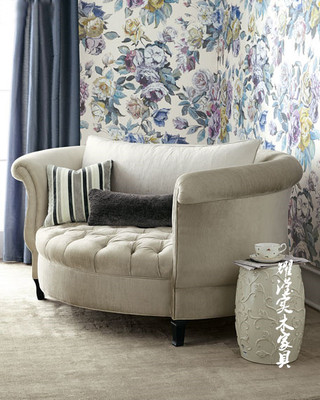 明清古典布艺单人圆形沙发简约现代复古实木老虎椅可定制特价