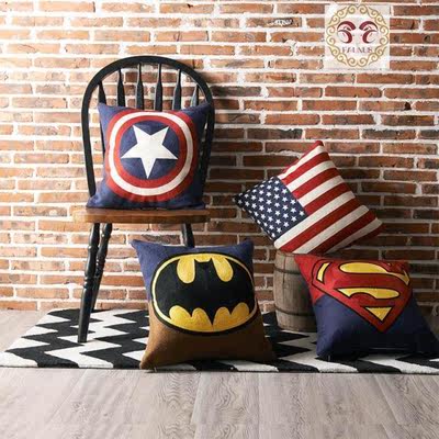 全绣英伦风靠垫抱枕毛线绣英雄系列 超人英国旗蝙蝠侠