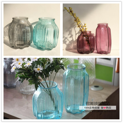 玻璃花瓶 北欧简约透明插花瓶美式客厅装饰摆件富贵竹花器大号