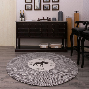 樂荷公園 美式乡村纯棉圆形地毯卧室客厅 麋鹿编织家用茶几大地垫