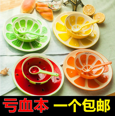 包邮 可爱日式甜品手绘水果西瓜米饭碗碗盘碟勺创意陶瓷餐具套装