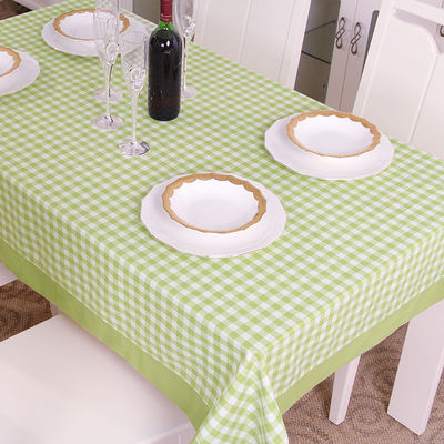 欧式田园餐桌布格子防水简约包边茶几垫布台布圆桌方桌布艺可定制