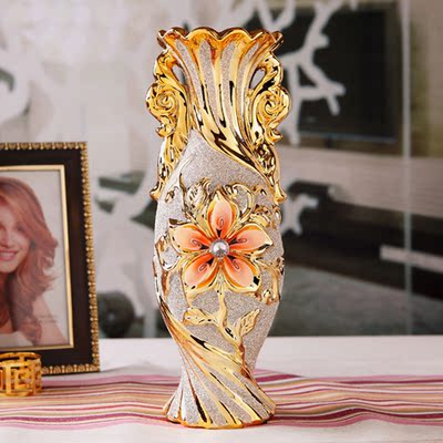 景德镇陶瓷欧式花瓶镀金家居结婚客厅装饰小花插富贵竹花艺摆件