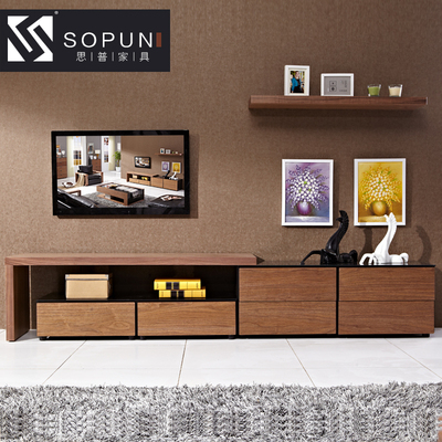 思普 北欧胡桃木风格 现代简约 电视柜 电视墙视听柜组合