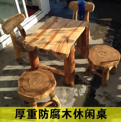 厂家直销户外防腐木碳化餐桌椅休闲桌椅套装厚重创意田园桌椅