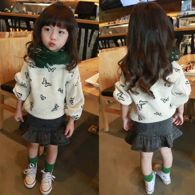 儿童蝴蝶套装 2017春装韩版新款女童童装卫衣短裙两件套tz-2698