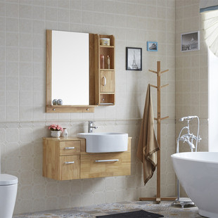 卫浴现代简约橡木浴室柜组合吊柜实木洗簌台洗脸面盆卫生间挂墙式