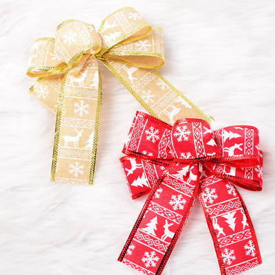 三室 高档麻布金红蝴蝶结 节日圣诞装饰品 圣诞树装饰品 小挂件