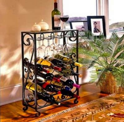 包邮欧式风格 铁艺红酒架 落地立式酒柜创意酒杯架葡萄酒架 酒具
