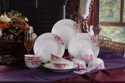 金粉世家18头 实用创意骨瓷餐具礼品套装 微波炉陶瓷碗盘餐具