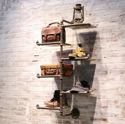 铁艺服装架展示架复古水管做旧挂包架鞋架置物架包包架壁挂包邮
