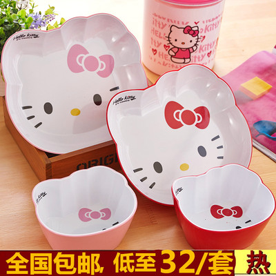 KT猫儿童餐具耐高温可爱卡通HelloKitty盘子精美创意密胺碗勺套装
