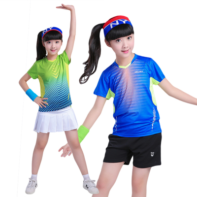 2017新款儿童装羽毛球服套装女童夏速干短袖裙裤男童网球运动服