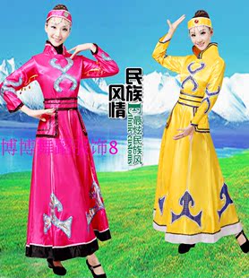 新款少数民族演出服蒙古族舞蹈服连衣裙表演服舞台大摆裙女款服装