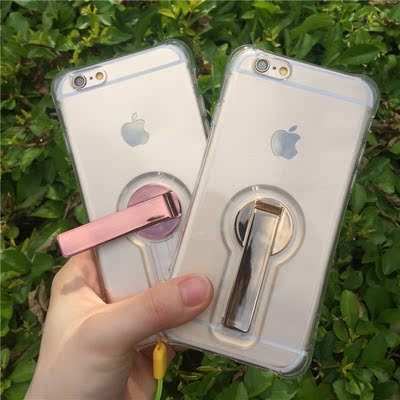 苹果6韩国情侣手机壳iPhone6s简约透明软壳支架挂绳6splus男女款