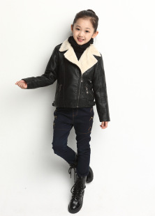 童装男女童皮衣加绒夹克冬季新款韩版中大童加厚皮衣翻领皮衣外套