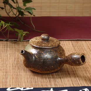 粗陶烧柴侧把茶壶 日式仿古茶具配件
