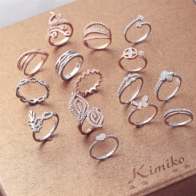 673-696 韩国春夏季新品 时尚流行厚金保色镶钻锆石戒指饰品