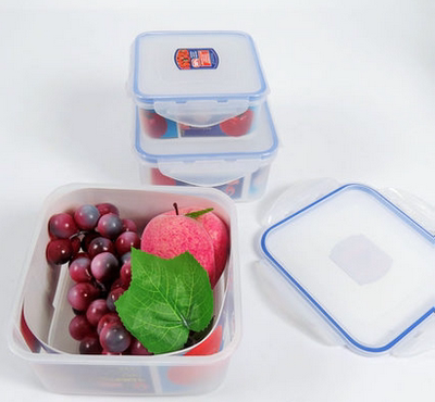 塑料保鲜盒三件套装冰箱微波炉专用饭盒便当盒厨房透明收纳密封盒
