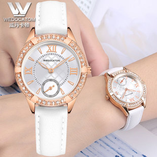 【天天特价】专柜正品手表女日历真皮水钻腕表时尚时装品质手表