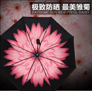 韩国创意雏菊遮阳伞小黑伞折叠超轻黑胶小清新晴雨伞太阳伞两用女