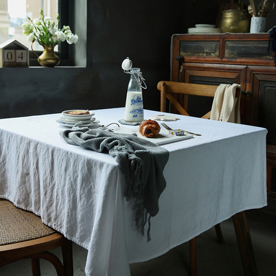 北欧ins风格极简风格水洗亚麻棉白色纯色桌布