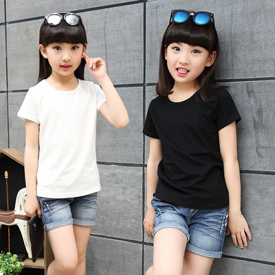 男女童夏季短袖T恤中大童韩版纯棉圆领上衣半袖衫黑色白色打底衫