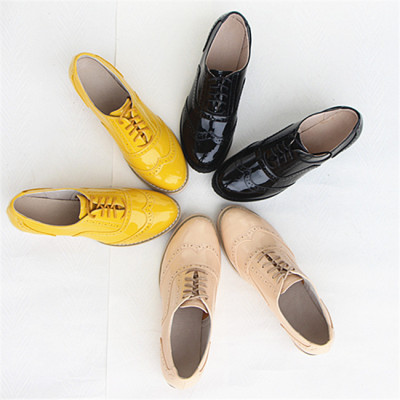 复古英伦牛津女鞋 学院风尖头系带粗跟大小码定制手工单鞋