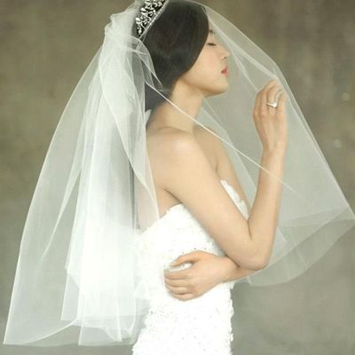 衣纱夫人韩式全智贤明星款新娘婚纱头纱双层插梳遮面短款头纱