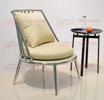 中式休闲椅个性不锈钢坐椅书房椅设计师椅子定制布艺沙发椅特色椅