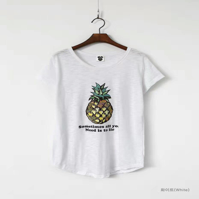 韩国东大门新款T恤菠萝贴布纯棉上衣正品女装现货