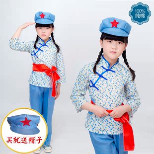 新款儿童军装演出服 纯棉少儿红卫兵表演服套装女夏幼儿小红军