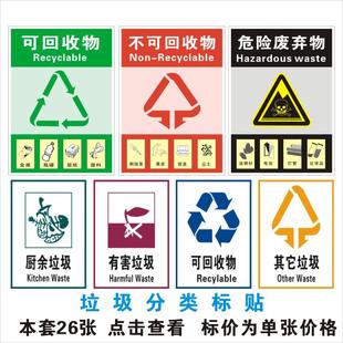 垃圾桶分类标识标贴不可回收物环保安全标志提示牌贴纸医疗废物