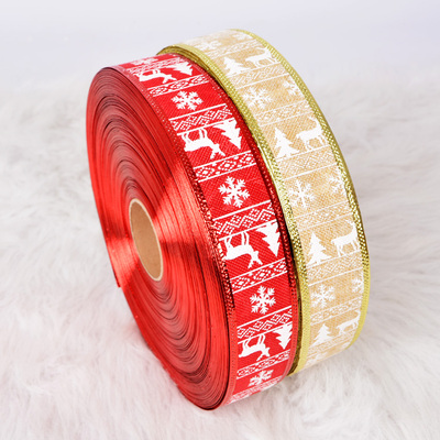 三室 5cm麻布织带 高档金红印花织带 圣诞装饰品 节日装饰彩带