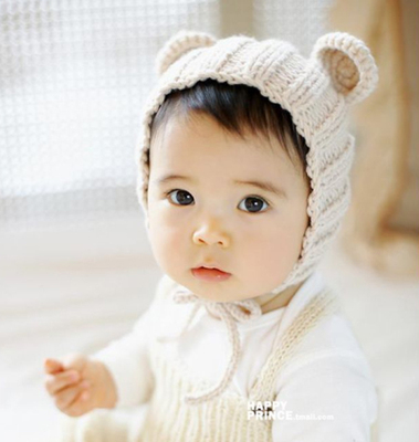 包邮婴儿毛线米奇耳朵护耳帽秋冬帽子宝宝系带保暖韩版可爱新款f4