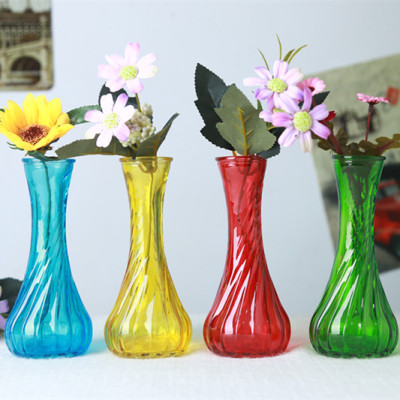 螺纹小口插花瓶玻璃透明花瓶简约小清新装饰花瓶家居台面水培瓶