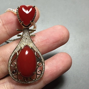 日本赤血红宝石镶18K金钻石~~琵琶吊坠和胸针两用款式 琴瑟和音