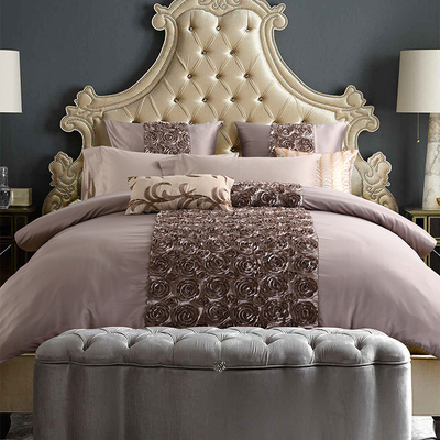 IU欧式全棉四件套多件套床上用口纯色玫瑰土豪金床品酒店样板