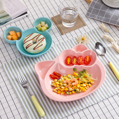 创意儿童陶瓷分隔餐盘可爱家用早餐盘卡通薯条盘卡通点心水果盘