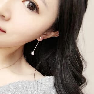 韩版925纯银针耳钉不对称太阳的后裔新款超气质个性百搭耳环耳坠