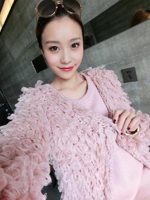 韩版名媛风圈圈绒绒毛线编针织裸粉红色毛衣流苏开衫外套女限量厚