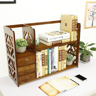 楠竹办公桌面简易小型书架办公桌置物架实木桌面收纳架组装