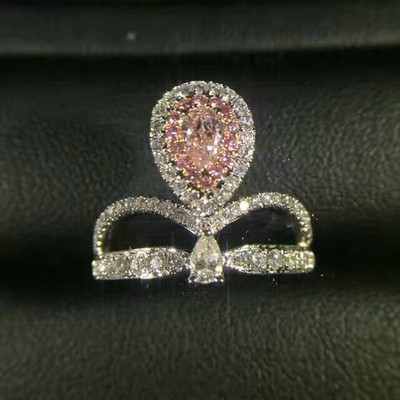 钻之恒珠宝 18K金粉色钻石粉钻结婚戒指 水滴形钻戒个性定制